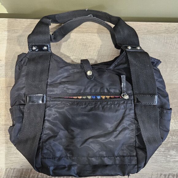 Franco Sarto Black Bag Handbag Purse Multi-Colored Polka Dot Rainbow Inner - Picture 2 of 9